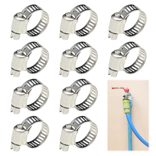 8mm Gas Hose Clips for Connections Gas Pipe, 10 Pcs 304 Stainless Steel Hose Clips Adjustable, Pipe Clips for Automotive, Industrial, Marine and Electronic Applications