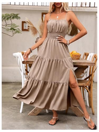 Image of BEAUDRM Women's Summer Maxi Dresses Boho Summer Wedding Guest Dress Beach Vacation Outfits Cruise Flowy Milkmaid Sundresses