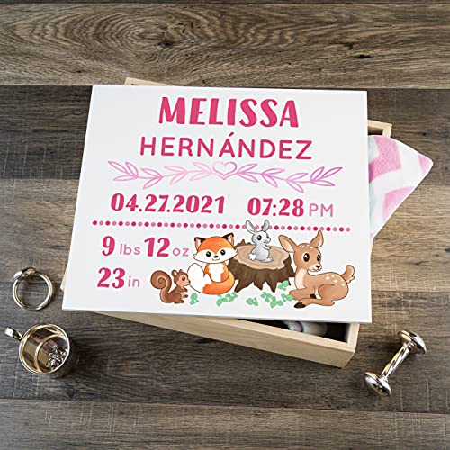 Personalized Baby Keepsake Box (Large, Pink Woodland Art)