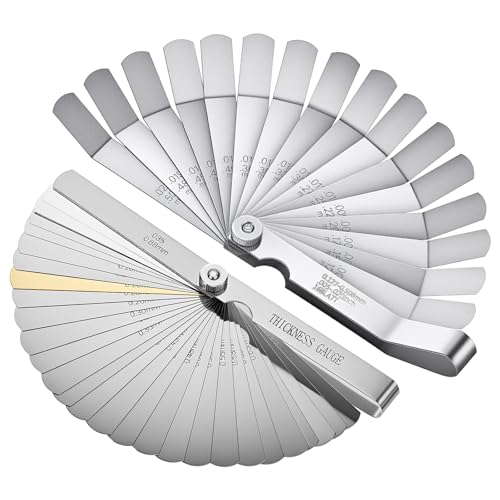 2 PCS Feeler Gauges Metric Set, 32-Blade Straight and 16-Blade Offset Filler Gauge Set, High-Precision Dual Marked SAE Metric Metal Thickness Gauges Tool for Valves, Guitar, Spark Plug, Piston Measure