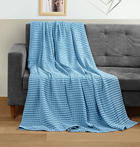 Image of Utopia Bedding 100% Cotton Waffle Weave Blanket Twin Size for Couch Sofa Bed - Lightweight, Breathable Summer Blankets Soft and Cozy, Gifts for Women Home Room Decor (Sky Blue, 90x72 Inch)