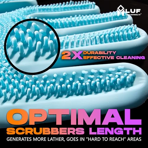 Image of LUF Dishwashing Hand Gloves for Kitchen, 100% BPA Free Silicone Gloves for Washing Utensils, Dog Cleaning & Pet Bathing, Cooking | Waterproof - Heat Resistant - Long Scrubber - Reusable - 1 Pair