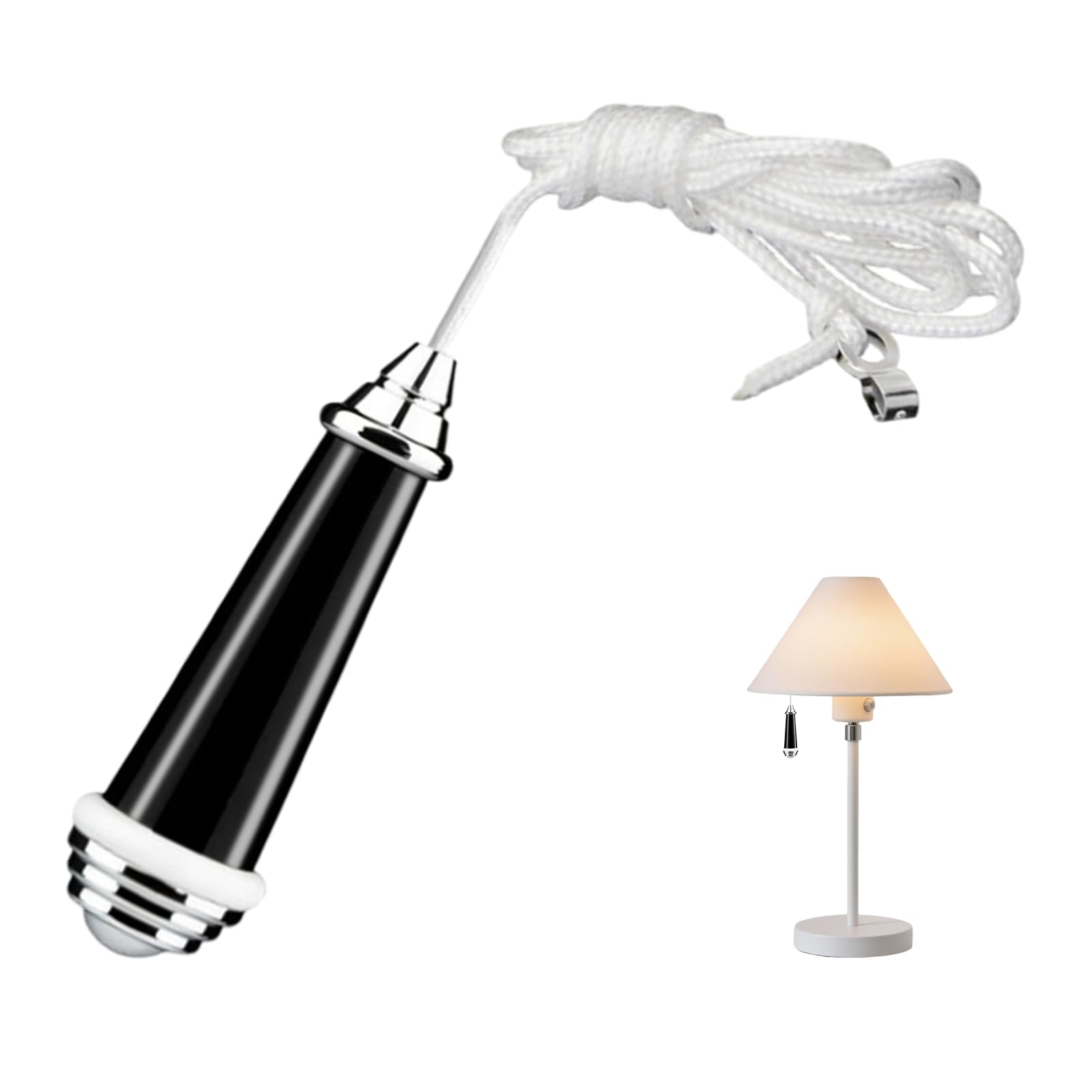 Qwrqwr Pull String Light Cord Switch for Bathroom Bedroom Classic Ceramic Chrome Handle with 150cm Nylon String Extension Durable Replacement for Ceiling Lights Fans and Toilet Switches (Black)