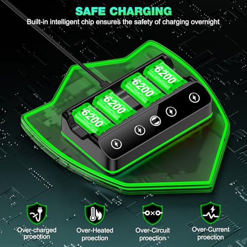 Image of DINOSTRIKE 4X 6200mWh Battery Pack Compatible with Xbox One /Series S /X Controller Charging Station【Extended USB C Cable】 Rechargeable Battery Pack for Xbox