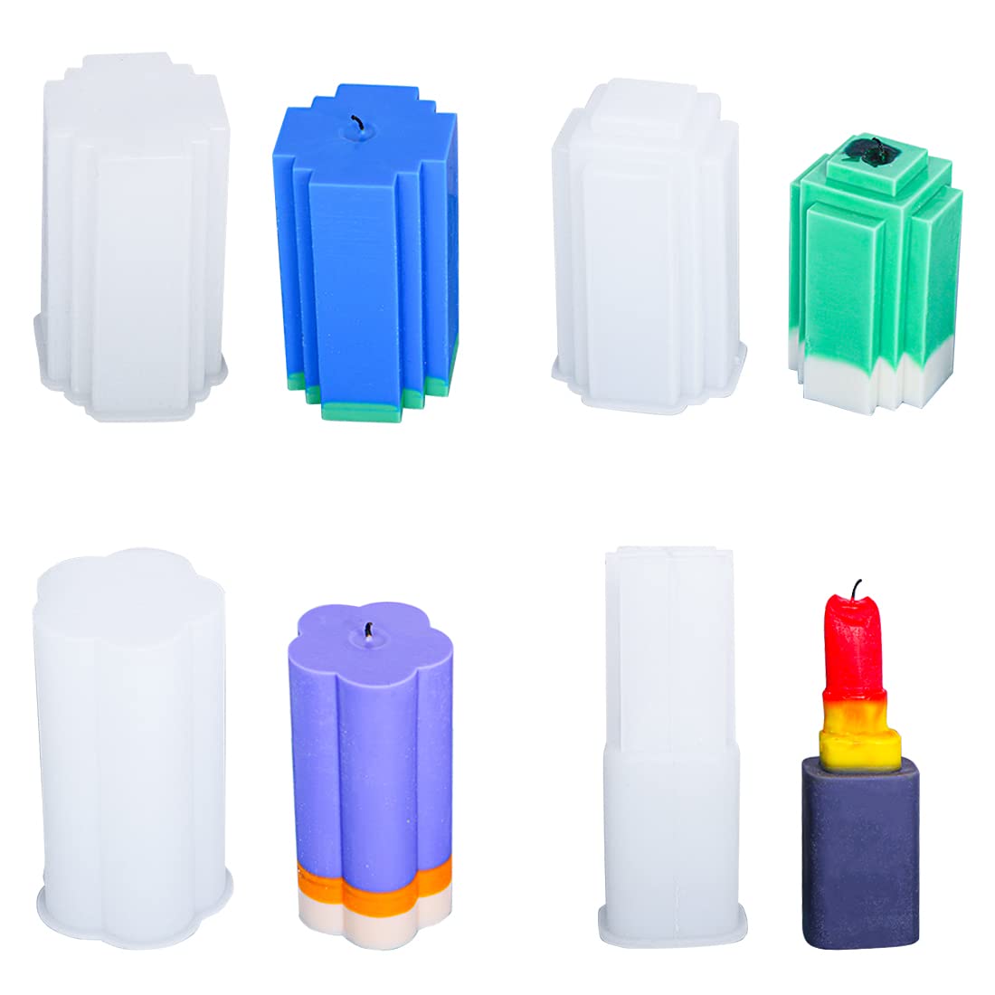 Voyyphixa 4 Pcs Candle Molds, Column Silicone Mold Epoxy Resin Geometric Pillar Silicone Molds for Candle Making Resin Casting, Lipstick Epoxy Resin Mold for DIY Home Decor