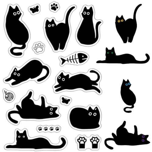 CRASPIRE Black Cat Clear Rubber Stamps Fish Bone Cute Kitty