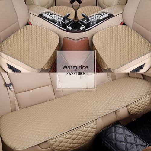 Image of Hicle Premium Beige Car Seat Cushion Set - 3 Piece Anti-Slip PU Leather Seat Covers for Front & Rear Seats - Universal Fit for Most Cars