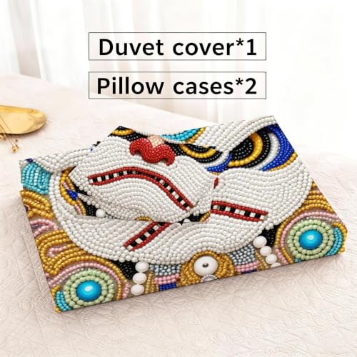 Housse de couette 140x200 parure de lit microfibre avec fermeture éclair motif tableau coloré