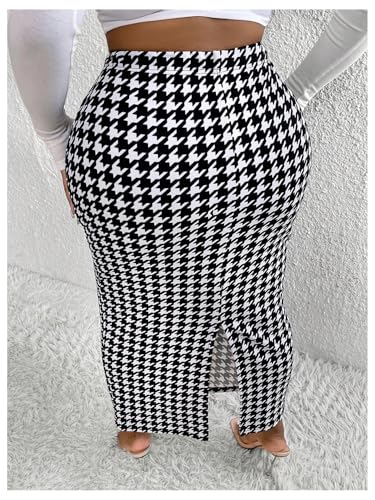 Floerns Women's Plus Size Houndstooth High Waisted Split Maxi Skirt Dressy Bodycon Skirt3