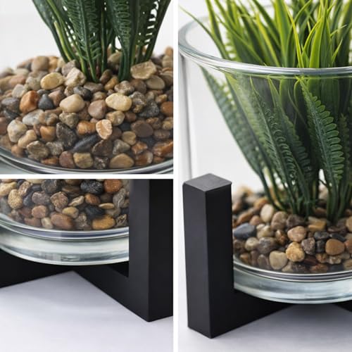 Image of CURATED CART Artificial Plant with Glass Pot for Home Decor, Mini Small Decor Item, Fake Succulent Plant for Office Desk Home Decoration, Pebbles & Wooden Stand Included, 12cm Indoor Decor