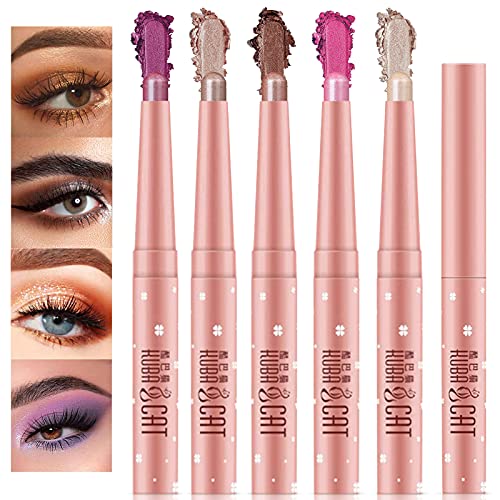 NewBang 5 PCS Brown Metallic Eyeshadow Stick,Neutral Cream Shimmer Eyeshadow Pencil ,Hypoallergenic Eyeshadow, Waterproof & Long Lasting Starter Eyeshadow Stick Sets