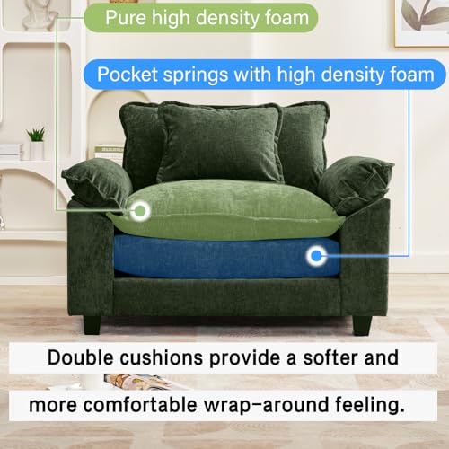 Image of Oprisen Modular Sectional Sofa, Comfy Cloud Couch Sectional Sofa, Chenille Sofa Sleeper Deep Seat Sofa with Throw Pillows for Living Room (Green, 53 inch- Single Seat)