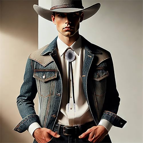 Image of Vintage Western Cowboy Rodeo Black Agate Bolo Tie for Men Women