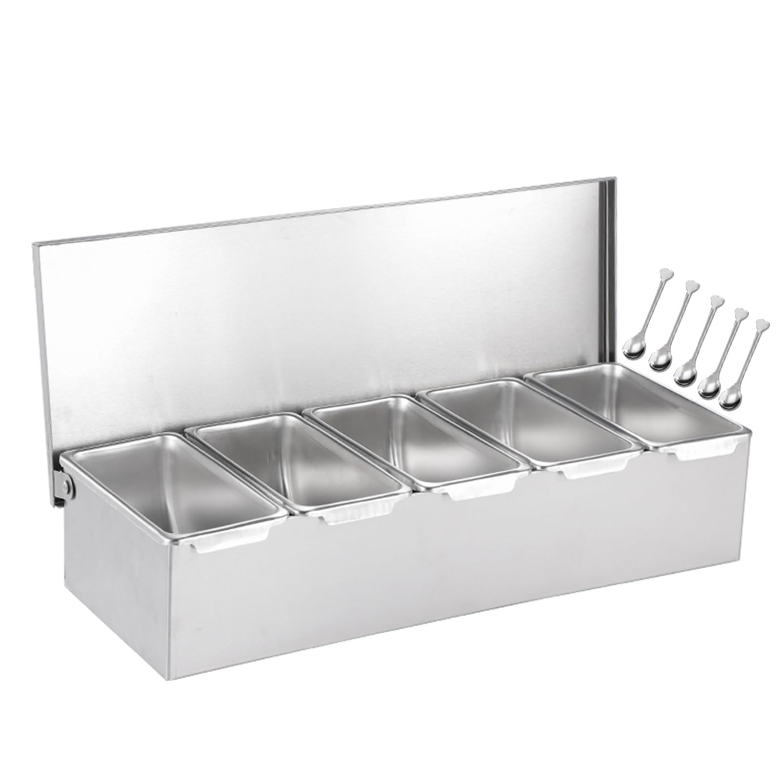 Juego de especieros comerciales, recipientes de Acero Inoxidable para Especias y condimentos, estantes para condimentos de encimera para despensas de Cocina, bufés, Frutas, Ingredientes y co
