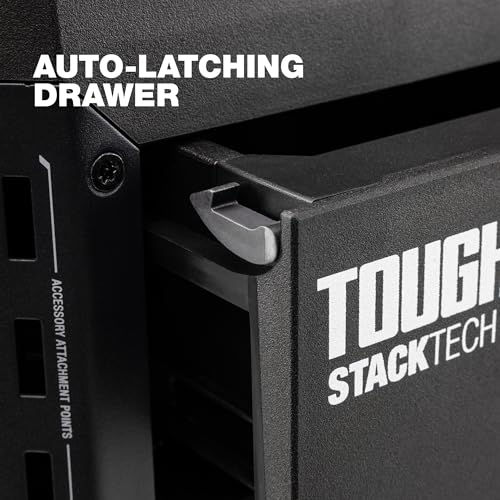 Image of ToughBuilt StackTech 1 Drawer Tool Box, Heavy-Duty Portable Tools Chest, 50 lb Capacity - Stackable Toolbox Storage Organizer with 8 Dividers, Auto-Latching Drawers and Accessory Rails