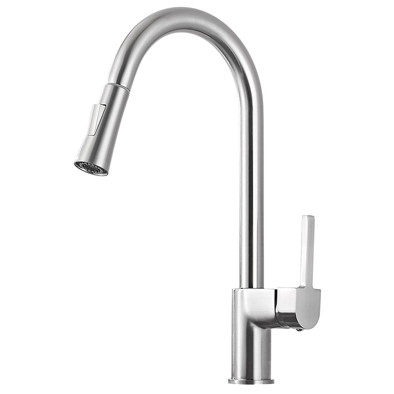 Yjyjy Brushed Down High Arc Single Handle Sink Faucet With Function Pull Out Sprayer, Solid Brass 360° Swivel Kitchen Hot And Cold Water Mixer Tap