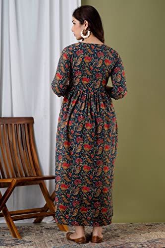 Image of Women's Feeding Kurta Cotton | Floral Anarkali Pregnancy Kurta with Nursing Zipper | Pre & Post Partum | Maternity Dresses | Mom to Be Gift