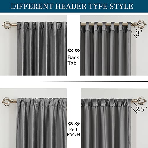Image of PRIMROSE Dark Grey Velvet Curtains 96 inch Long for Living Room,Set of 2 Panels Blackout Rod Pocket Back Tab Window Treatment Room Darkening Heavy Decorative Curtains Drapes for Bedroom