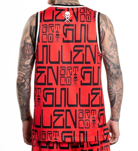 Sullen Men's Meas Tattoo Lifestyle Graphic Art Sleeveless Breathable Arm Ribbed Jersey Tank Red3