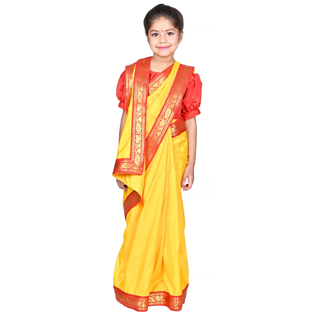 ITSMYCOSTUME Bengali Saree Dress For Girls Kids Folk Dance Costume Kids Costume Wear (B0CJM32T8K) Amazon Price History, Amazon Price Tracker