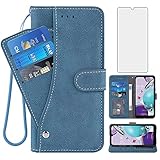Compatible with LG Aristo 5/K31/Fortune 3/Phoenix 5/K8x/Tribute Monarch/Risio 4 Wallet Case and Tempered Glass Screen Protector Phone Cover for LGK31 Rebel K 31 31K Aristo5 Plus Astro 5+ Risio4 Blue