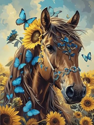 askkqtx Horse Diamond Art Kits for Adults Butterfly Sunflowers Diamond Painting Kits for Beginnners DIY 5D Full Drill Crystal Rhinestone Gem Art Craft Kits for Home Wall Decor 12X16 Inch