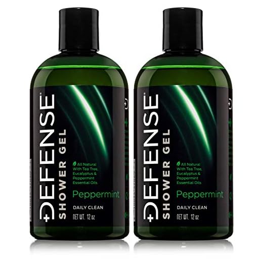 Defense Soap Peppermint Body Wash Shower Gel 12 Oz - Natural Tea Tree Eucalyptus Peppermint Oil (Pack of 2)