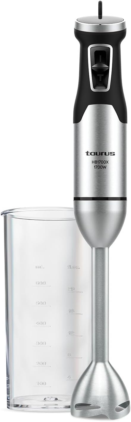 Taurus - HB1700X Hand Blender | 1700W Power | 4 Stainless Steel Edges | Speed Regulator | Includes 1L Measuring Cup | Ergonomic