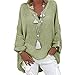 BOTCAM Camicetta da donna in lino, oversize, scollo a V, a maniche lunghe, elegante, a tunica, in lino, stile streetwear, verde, XXXL