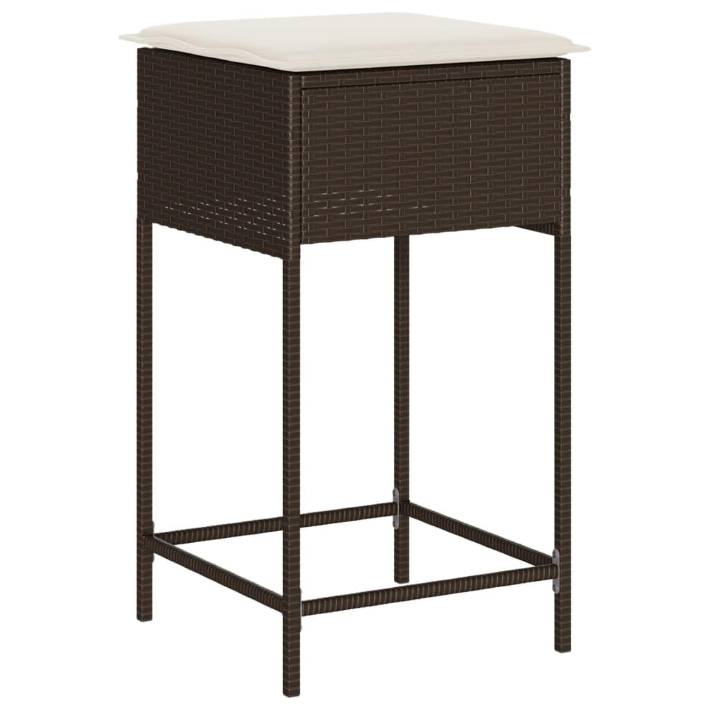 Juego de Bar de jardín de 7 Piezas con Cojines, ratán PE marrón Resistente, Estructura Acero, Mesa 100x60,5x110,5 cm, 6 taburetes con Funda Lavable para terraza, Patio y Porche