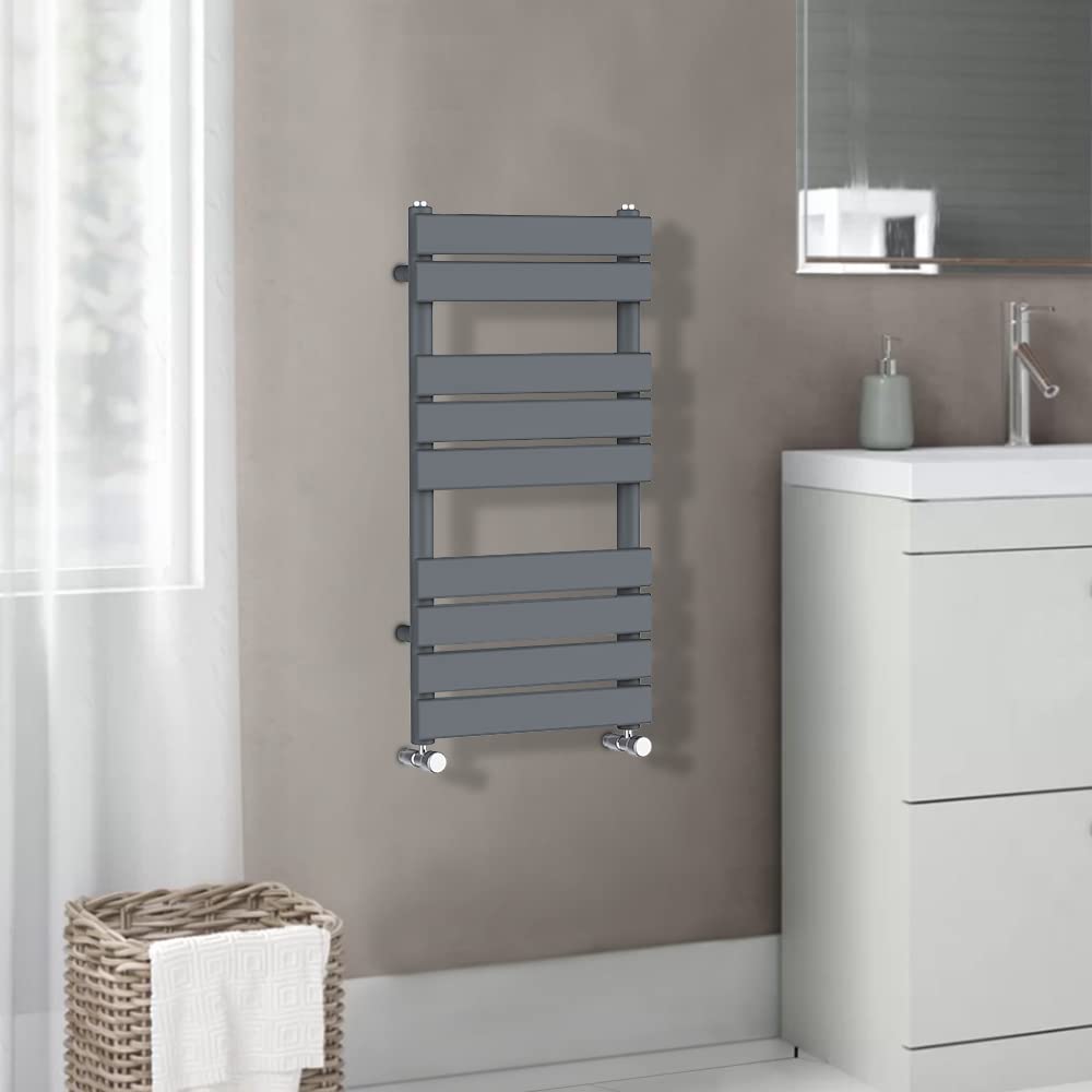 Warmehaus Flat Panel Heated Towel Rail Radiator Ladder Rad Anthracite 950 x 500mm Grey Central Heating Towel Warmer for Bathroom Kitchen