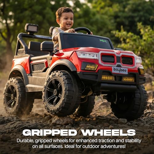 Image of Baybee RogueX Battery Operated Jeep for Kids with Parental Control | Baby Ride On Electric Car with RGB Lights, Music & Swing Mode | Rechargeable Battery Car for Kids 2 to 6 Years (Metallic Red)