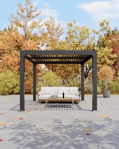 Image of GarveeLife Louvered Pergola 10 ft x10', Outdoor Pergola with Adjustable Louvered Roof, Reinforced Aluminum Frame, Integrated Drainage System, Hardtop Gazebo for Patio, Deck, Gray