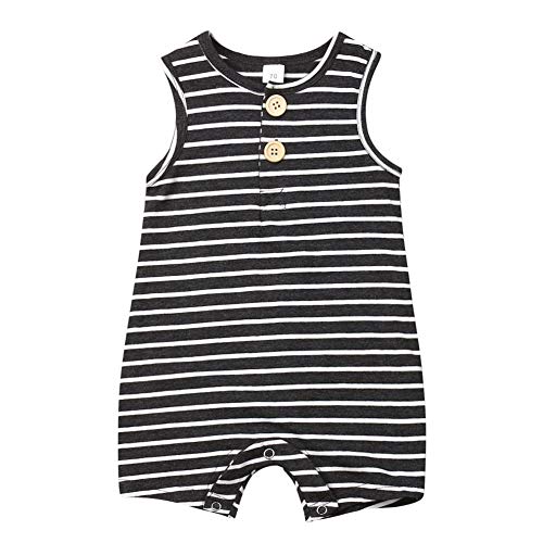 Gdraco Newborn Baby Boys Girls Stripe Sleeveless Romper Black and White One Piece Bodysuit (0-6M, Black)