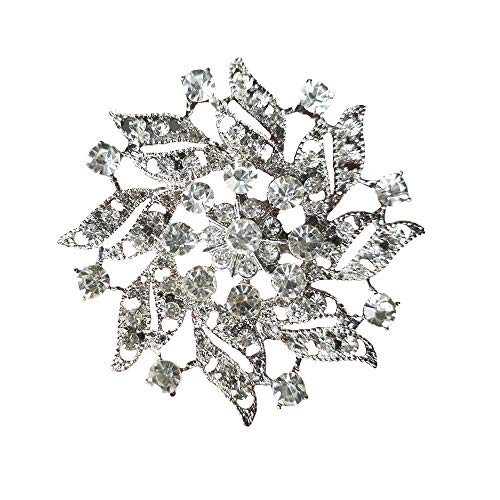 Snowflake Brooch Pin Rhinestone Christmas Large Crystal Snowflake Pin Women Girls Winter Xmas Wedding Bridal Holiday Novelty Shiny Breastpin Sparkling Delicate Elegant Charms Jewelry Silver Tone