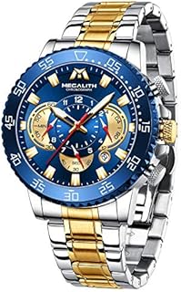 MEGALITH Mens Watch 45mm Chronograph Quartz Watches Stainless Steel Designer Waterproof Wrist Watches for Men Date Luminous, Elegant Business Gifts for Men