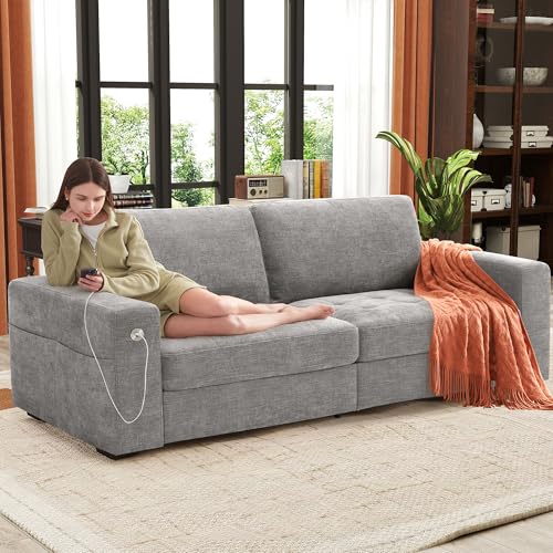 Image of Ihanherry 89 inch Modern Sofa Cloud Couch, Chenille Deep Seat Sofa with Removable Cover for Living Room, Bedroom and Apartment, Grey