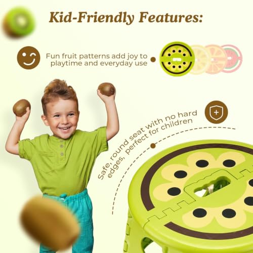 Image of Premium Folding Step Stool for Adults and Kids Non-Slip Folding Stools with Portable Handle, Compact Plastic Foldable Step Stool for Bathroom,Bedroom, Kitchen (Kiwi Green)
