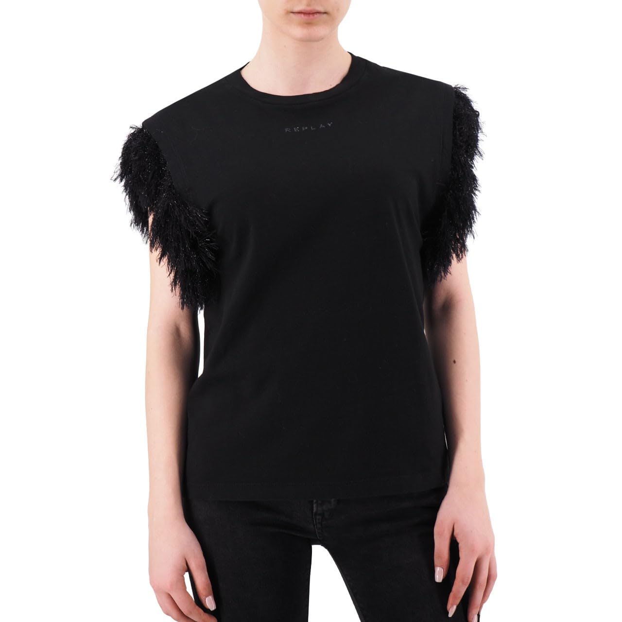 Replay, T-Shirt with Feathers, Black, RPY_W3314 .000.22660G .098 - XS