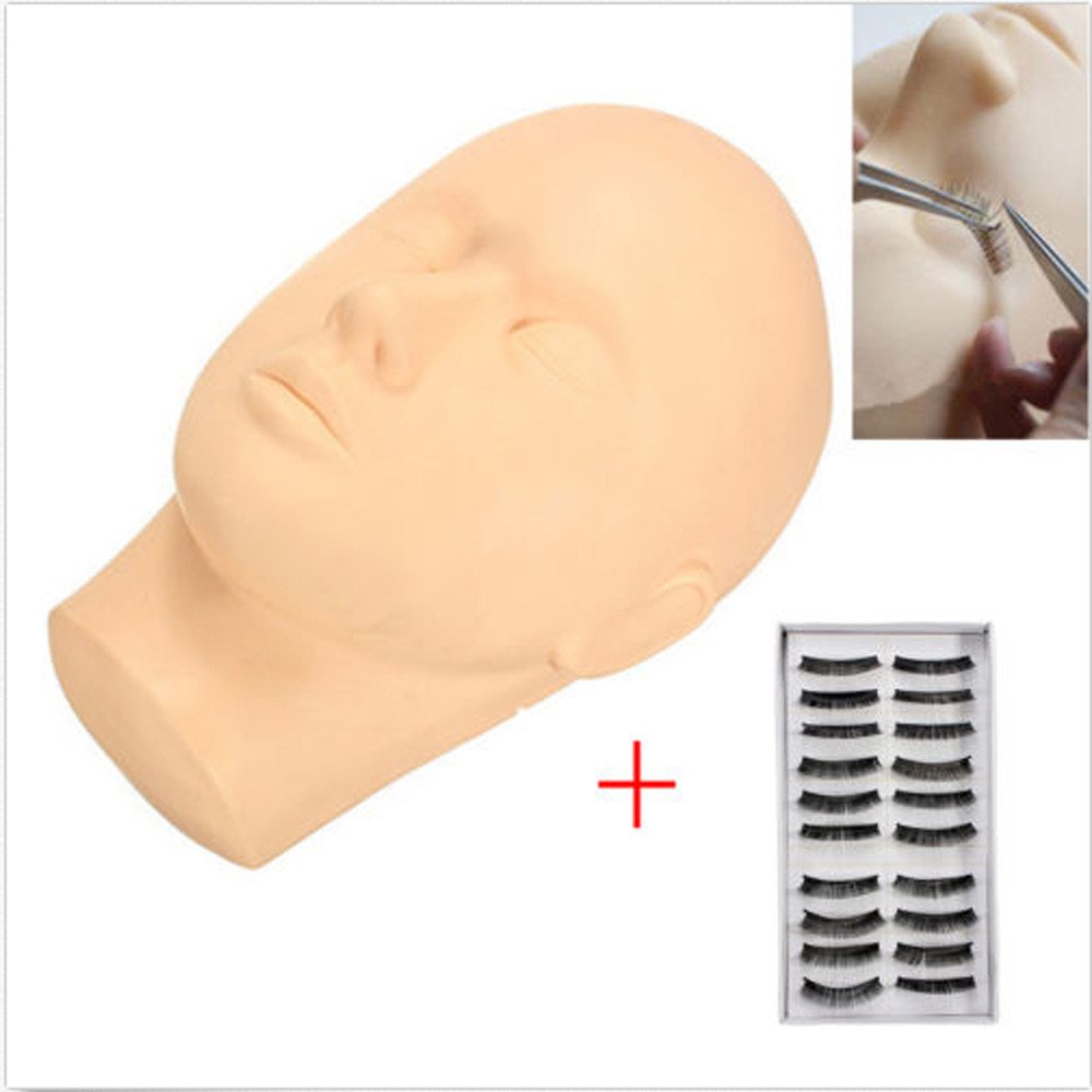 Yimart Pro Training Mannequin Flat Head Practice Make Up Eye Lashes Eyelash Extensions with Practice False Eyelash and Tweezer for Training Eyelash Extension (Head+eyelash)