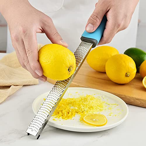 Image of Baskety Stainless Steel Zester Grater Handheld for Lemon, Cheese, Ginger, Garlic, Vegetables & Fruits - 1 Piece (Blue)