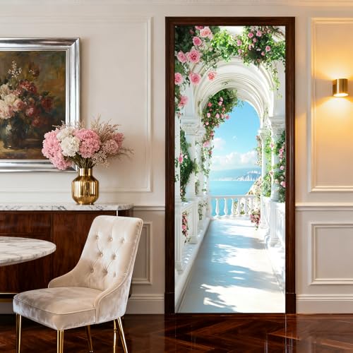 Image of Nuxovilar Sea View Arch Door Stickers Peel Stick PVC 30.3x78.7 in