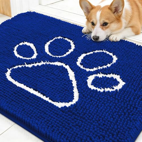 OLANLY Dog Door Mat for Muddy Paws 30x20, Paw Print Design Chenille Mud Mat