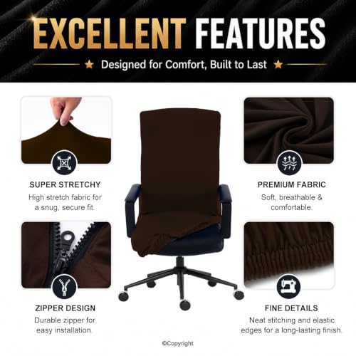 Image of DIVA EN CAMINO DEC Stretchable Office Chair Cover with Durable Zipper, Soft Slipcover for Computer Desk Chair, Brown