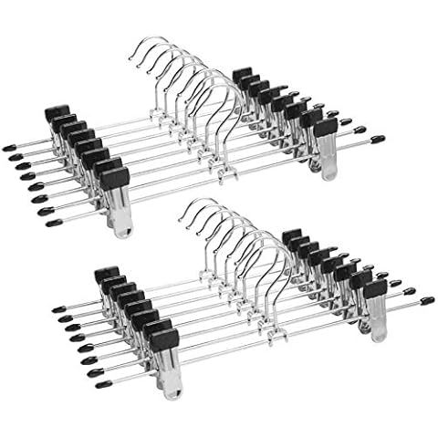 Trouser hangers, 20 Pack Skirt Hangers with Adjustment Metal Grip Pant Hangers for Heavy Duty Durable Space Saving Cover
