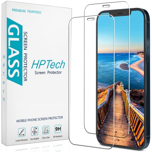HPTech (2 Pack) Designed for iPhone 12 / iPhone 12 Pro 6.1-inch Tempered Glass Screen Protector, Anti-Scratch, Bubble Free