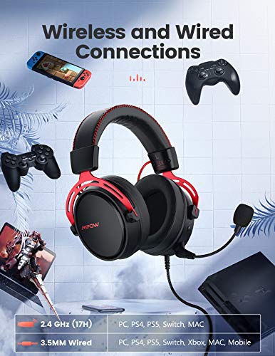 Mpow Air 2.4G Wireless Gaming Headset for PS5/PS4/PC Computer Headset with Dual Chamber Driver,Upto 17 hours of Use, Noise Cancelling Mic, 3D Bass, Ultra Light Over-Ear Gaming Headphones for Switch