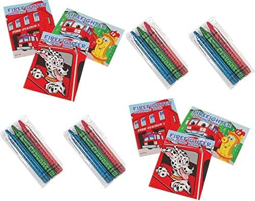 Fireman Coloring Books with Crayons - 12 Sets Fire Fighter Party Favors with 36 Crayons Included
