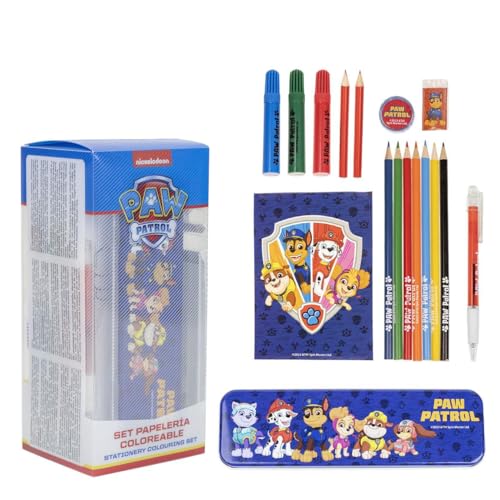 Coffret papeterie et coloriage Pat'Patrouille – Kit enfant avec crayons, feutres, gomme, taille-crayon et coloriages, idéal comme cadeau créatif et scolaire