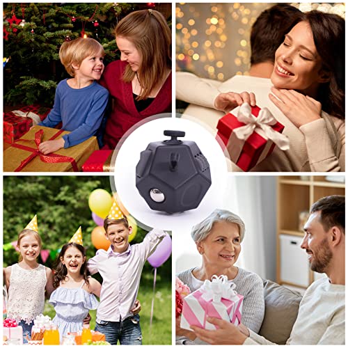 Image of UOOEFUN Mini Fidget Toys, Cool Black 12 Sided Fidget Cube for Kids Adults with Anxiety ADHD Autism and Relief Stress (Pure Black)